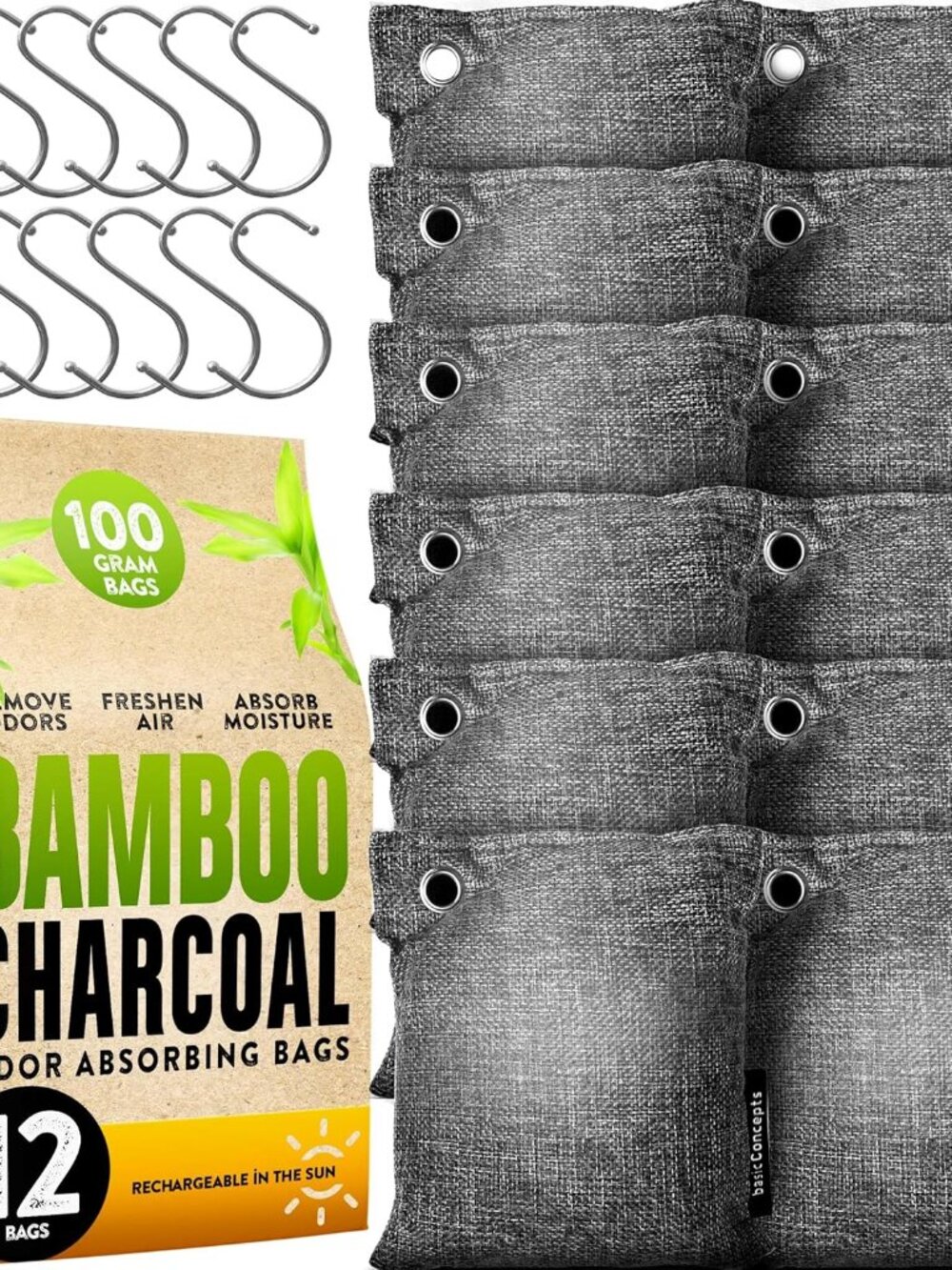 Charcoal Odor Absorber for Strong Odor Large, 12 Pack, 100g each, Perfect for Sm